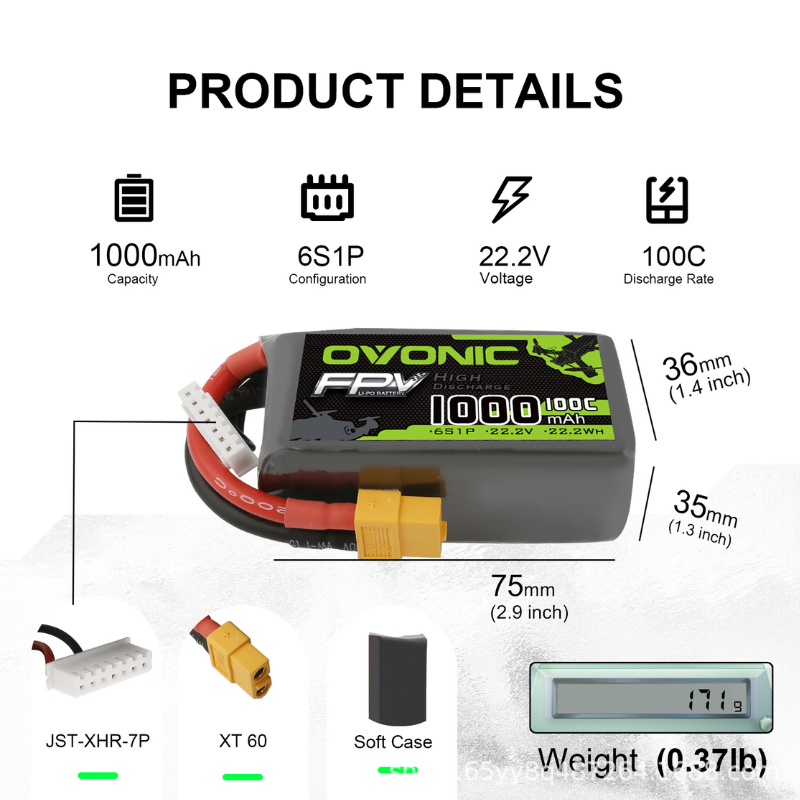 2 Stuks OVONIC 1000mAh 100C 22 - Drone Battery Li-Ion recensie en prijs